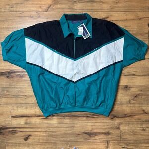 Vintage Envoy 90s Teal Black White Chevron Quarter Zip Polo Shirt Mens 3X NEW